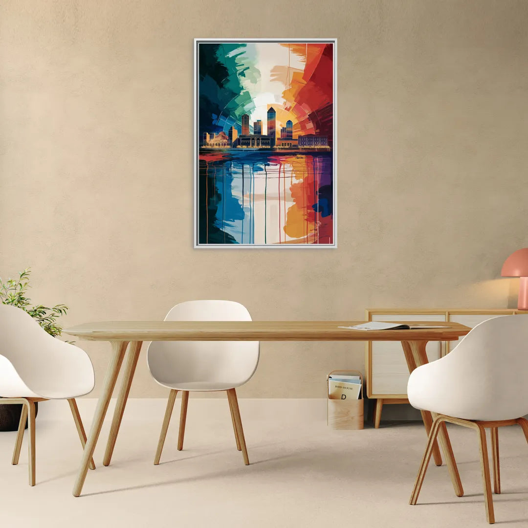 Buffalo Skyline Panorama - Living Room White Frame Canvas