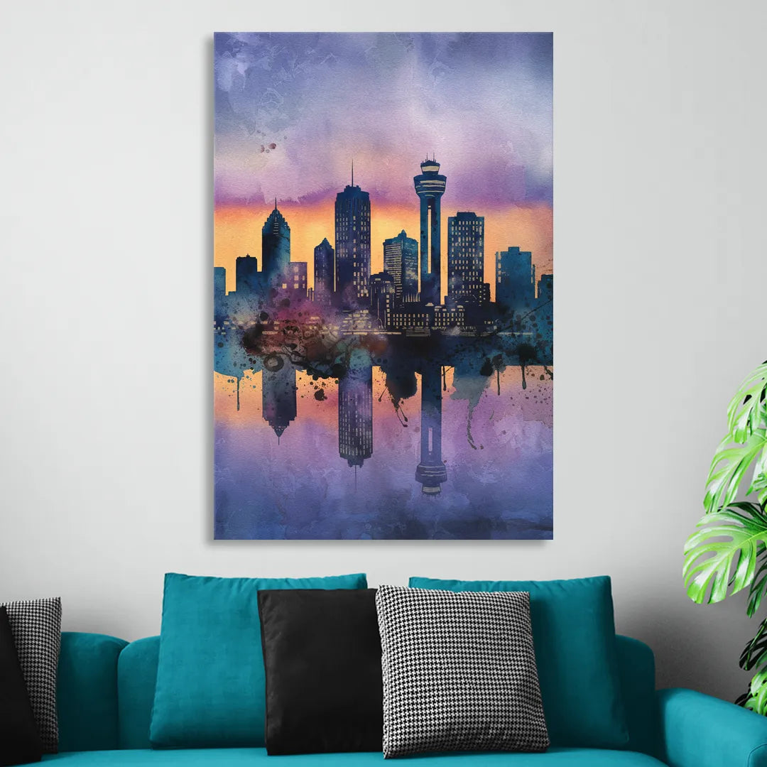 Buffalo Skyline Twilight Living Room - Canvas Wall Art