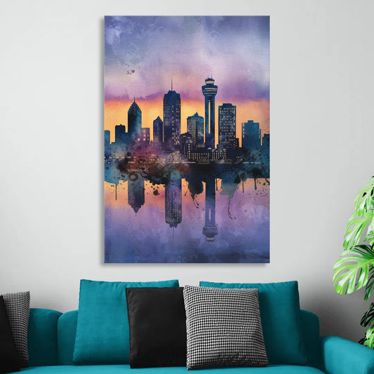 Buffalo Skyline Twilight Living Room - Canvas Wall Art