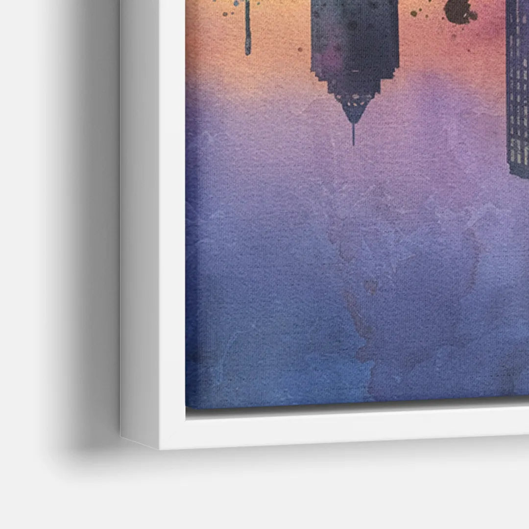 Buffalo Skyline Twilight - Close-Up White Frame Canvas