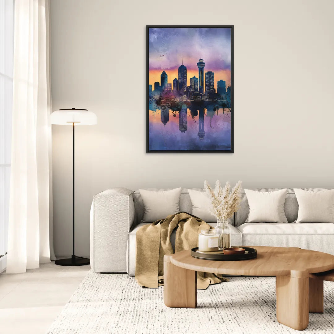 Buffalo Skyline Twilight - Living Room Black Frame Canvas