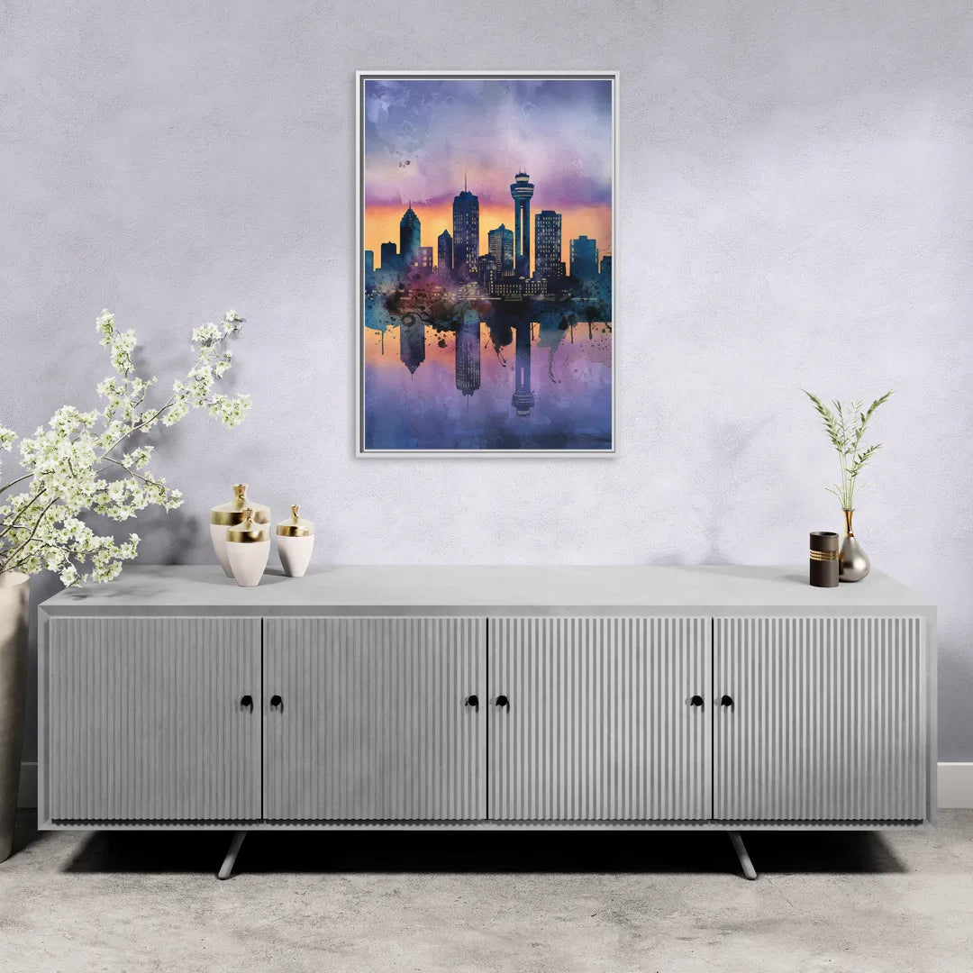 Buffalo Skyline Twilight - Living Room White Frame Canvas