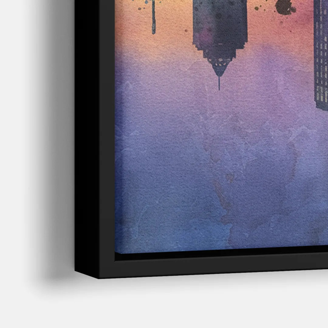 Buffalo Skyline Twilight - Close-Up Black Frame Canvas