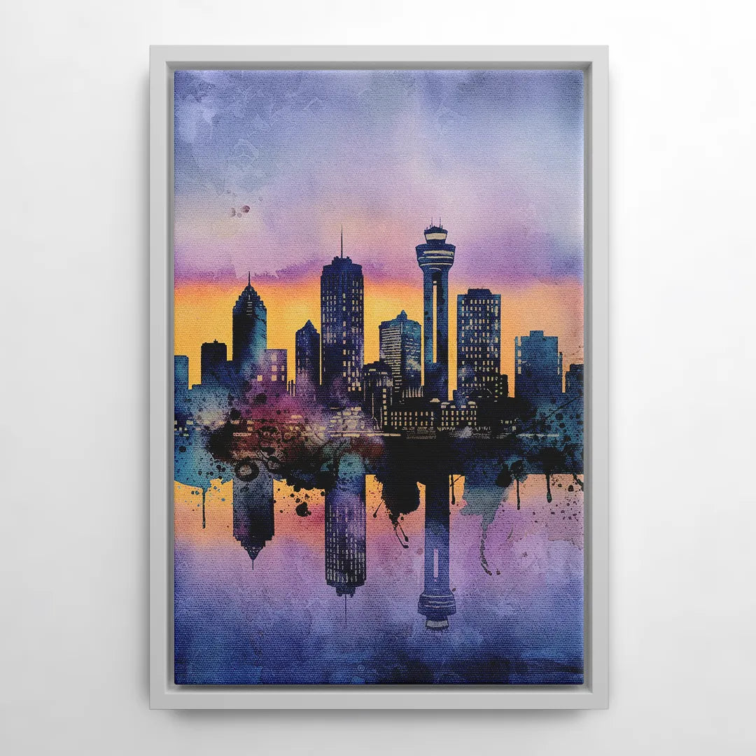Buffalo Skyline Twilight - White Frame Canvas