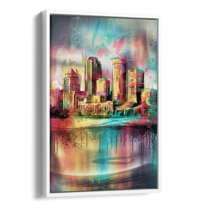 Buffalo Skyline and River Side - White Canvas Wall Art