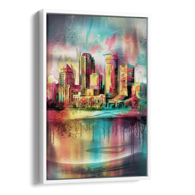 Buffalo Skyline and River Side - White Canvas Wall Art