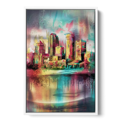 Buffalo Skyline and River Front - White Canvas Wall Art