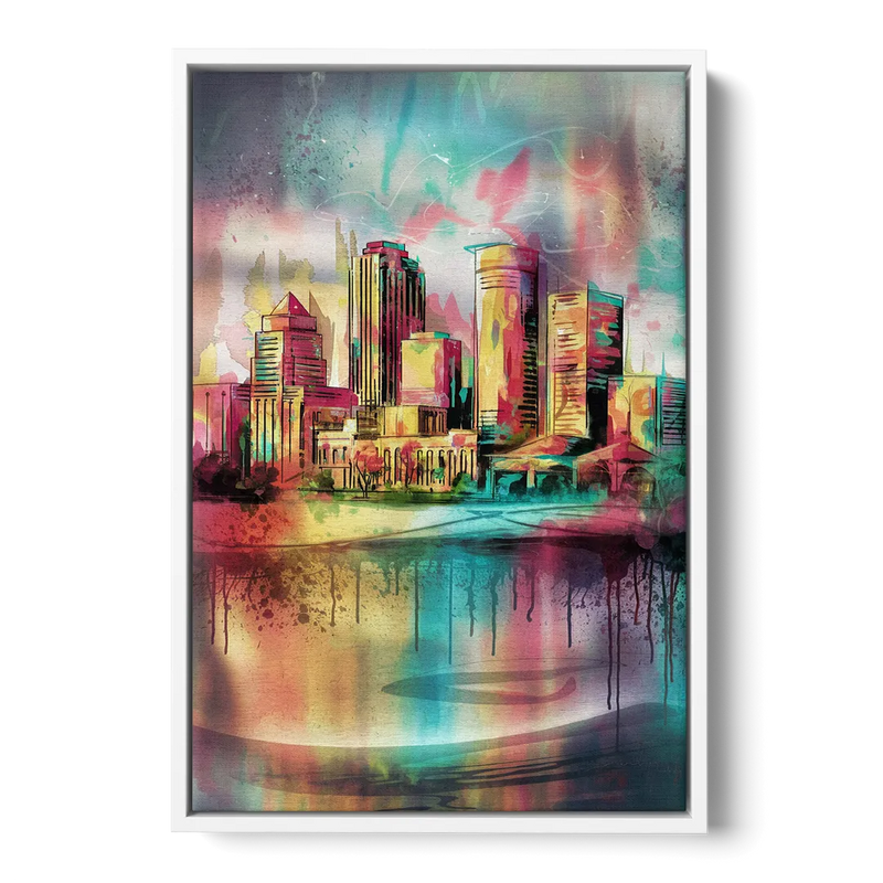 Buffalo Skyline and River Front - White Canvas Wall Art