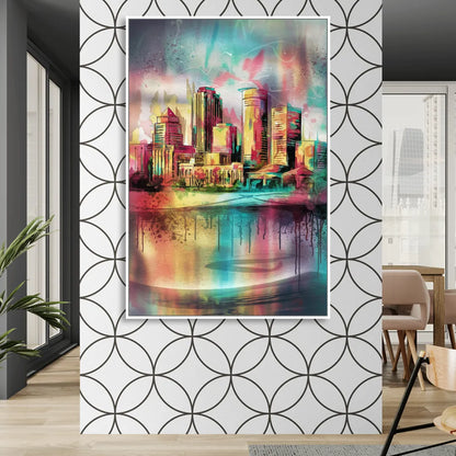 Buffalo Skyline and River Living Room - White Canvas Wall Art