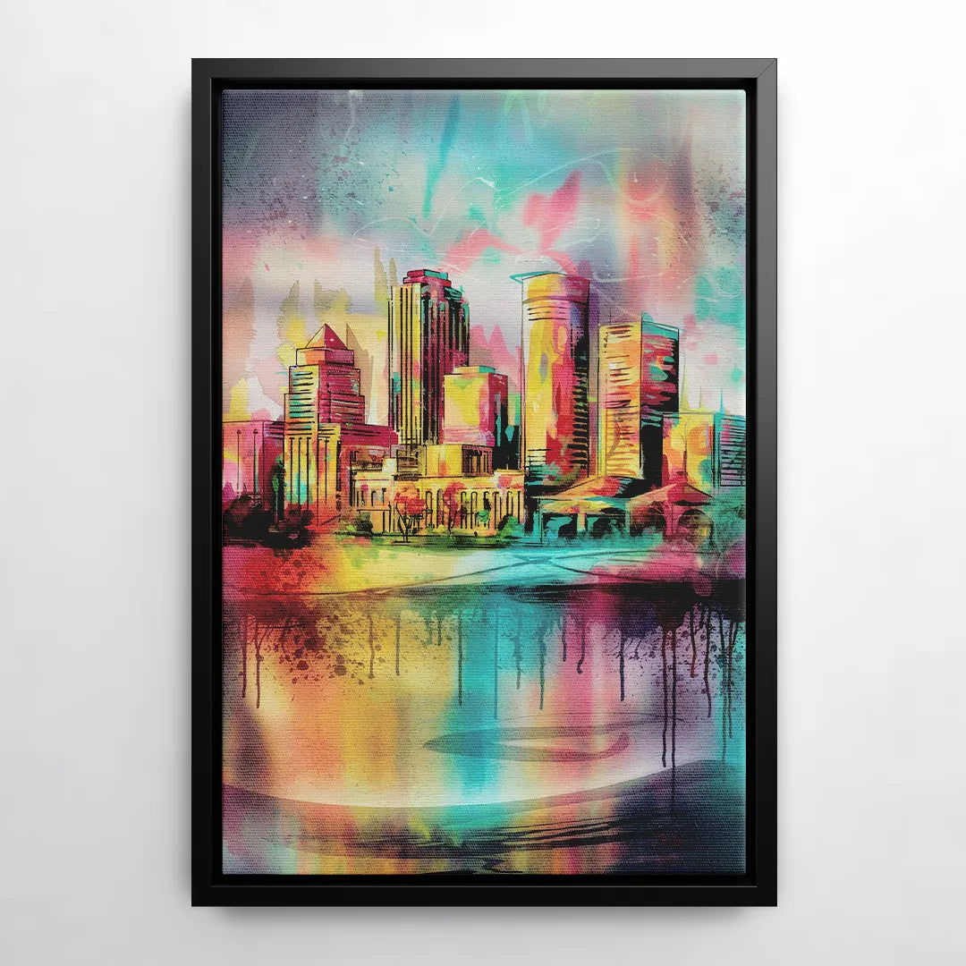 Buffalo Skyline and River - Black Frame Canvas