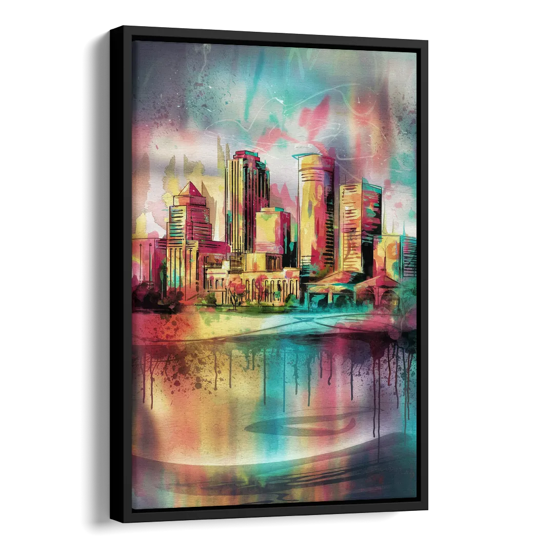 Buffalo Skyline and River Side - Black Canvas Wall Art