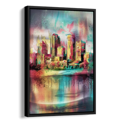 Buffalo Skyline and River Side - Black Canvas Wall Art