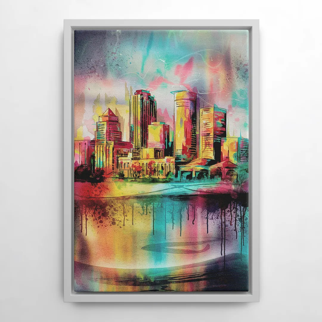 Buffalo Skyline and River - White Frame Canvas