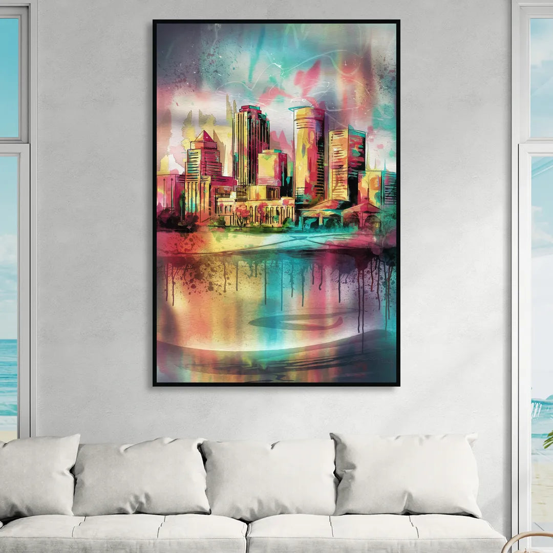 Buffalo Skyline and River Living Room - Black Canvas Wall Art