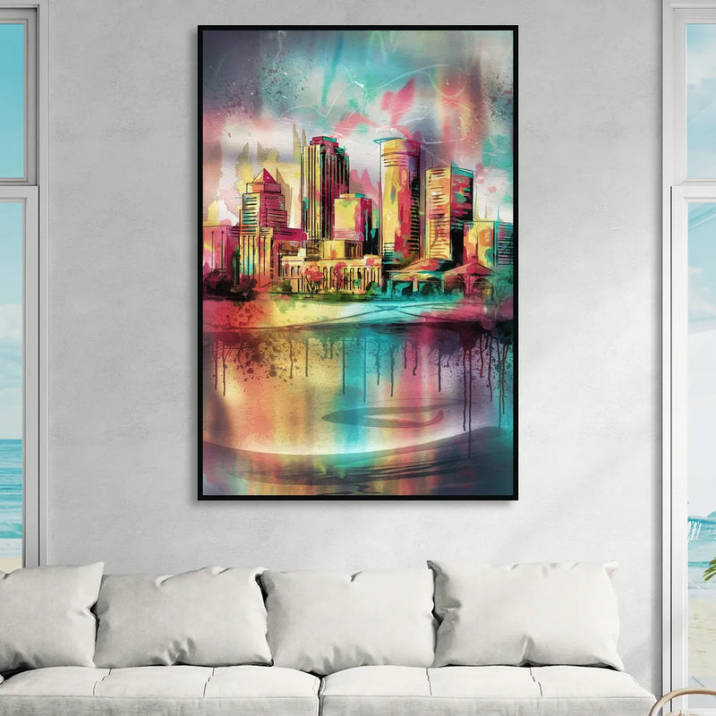 Buffalo Skyline and River Living Room - Black Canvas Wall Art