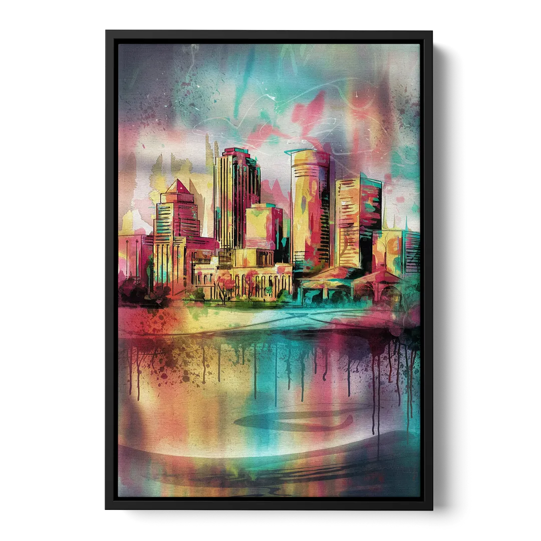 Buffalo Skyline and River Front - Black Canvas Wall Art