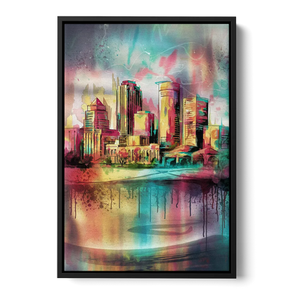 Buffalo Skyline and River Front - Black Canvas Wall Art