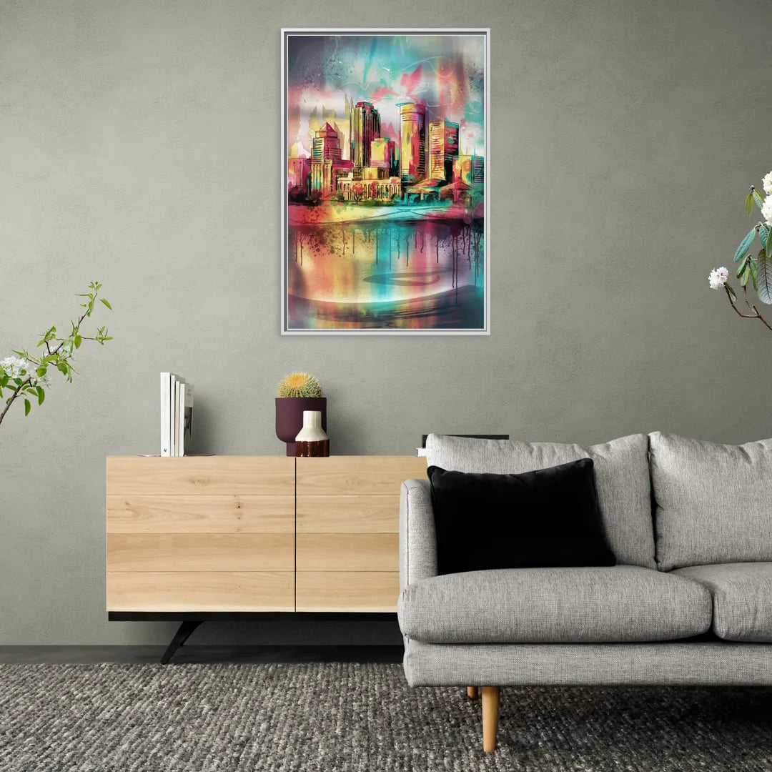 Buffalo Skyline and River - Living Room White Frame Canvas