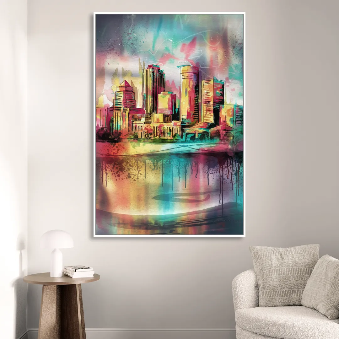 Buffalo Skyline and River Sitting Room - White Canvas Wall Art
