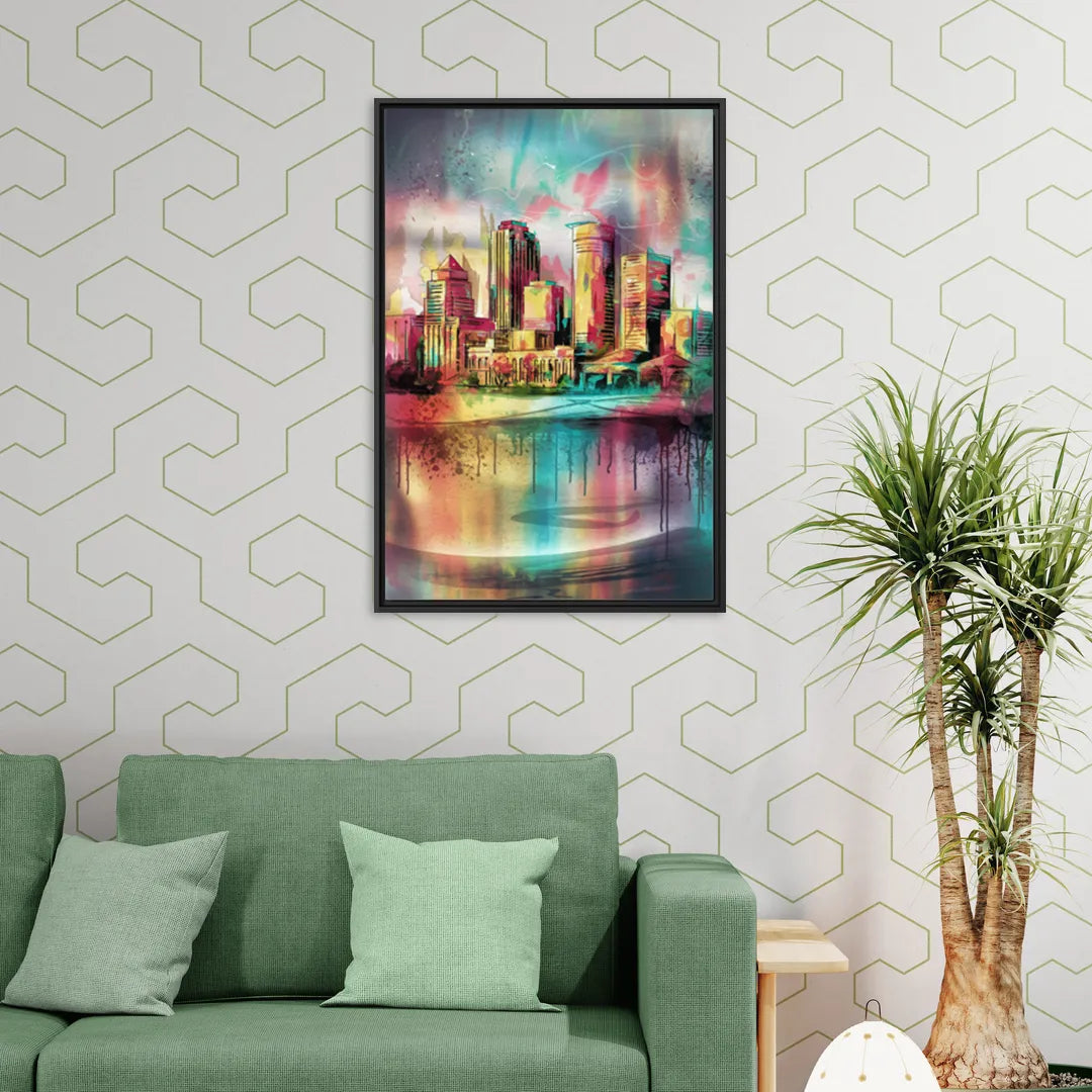 Buffalo Skyline and River - Living Room Black Frame Canvas