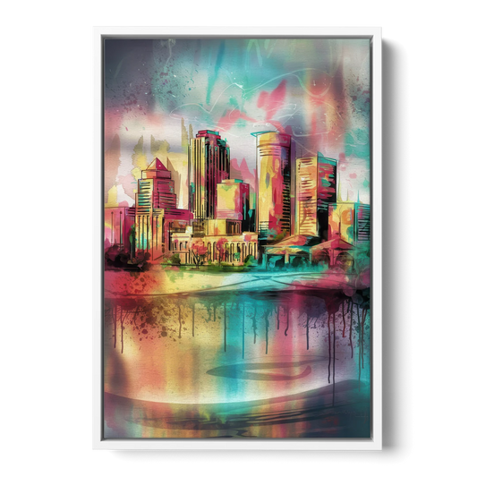 Buffalo Skyline and River - White Framed Canvas Wall Art - Front
