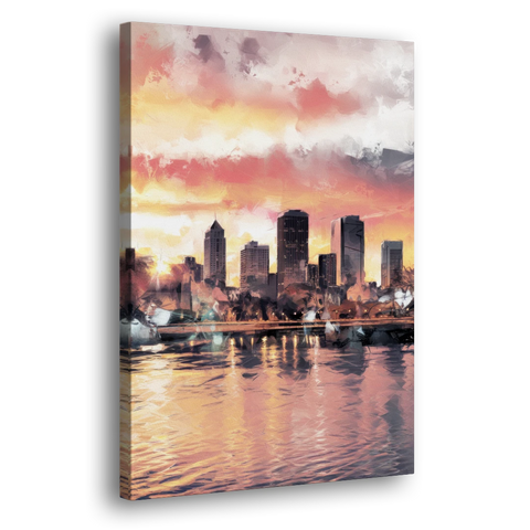 Buffalo Skyline at Sunset - Canvas Wall Art - Side