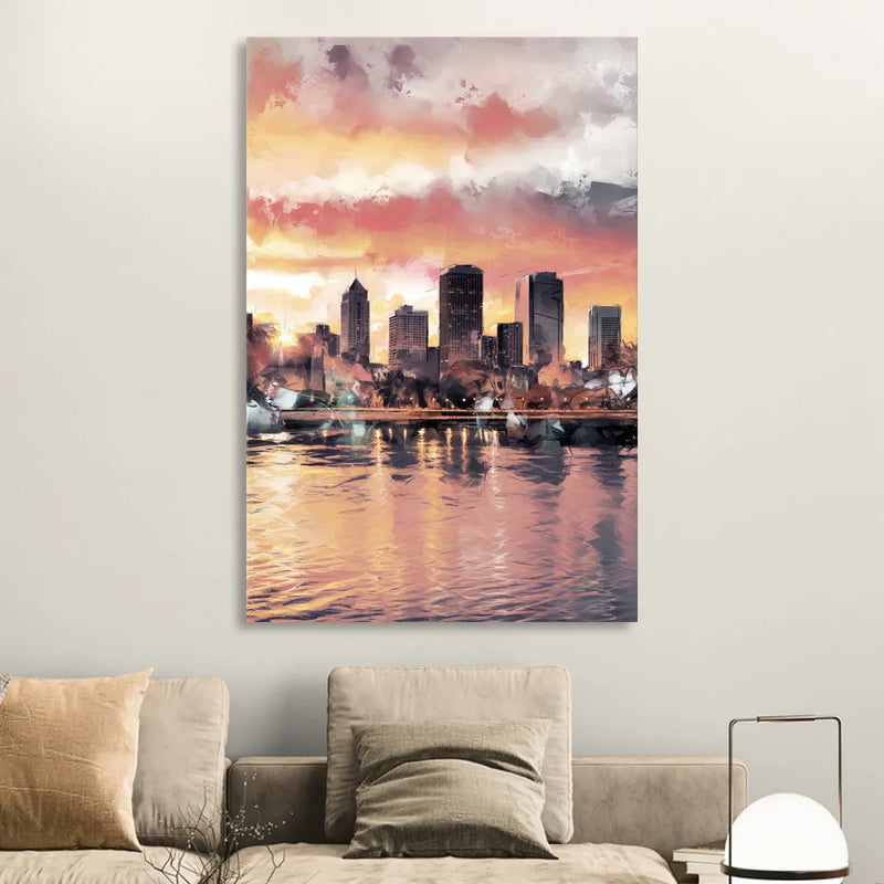Buffalo Skyline at Sunset Living Room - Canvas Wall Art