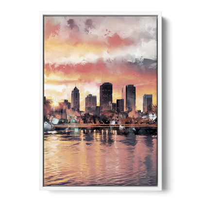 Buffalo Skyline at Sunset Front - White Canvas Wall Art