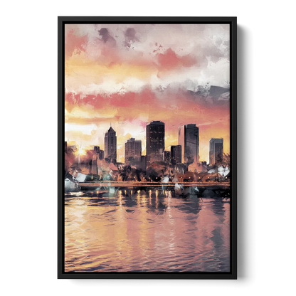 Buffalo Skyline at Sunset Front - Black Canvas Wall Art