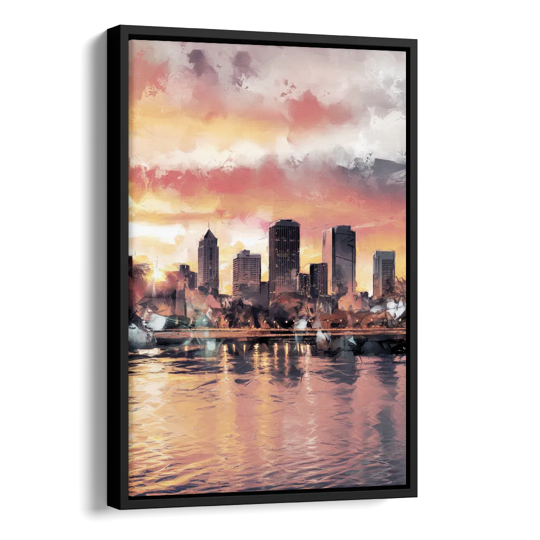Buffalo Skyline at Sunset Side - Black Canvas Wall Art