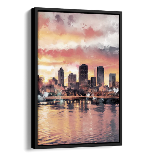Buffalo Skyline at Sunset Side - Black Canvas Wall Art