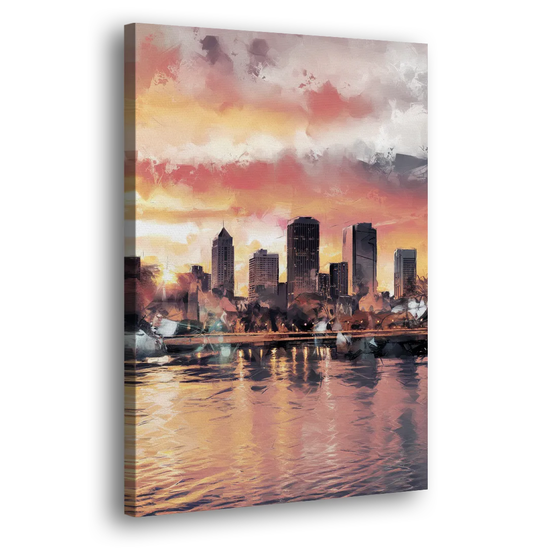 Buffalo Skyline at Sunset Side - Canvas Wall Art