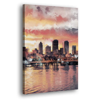 Buffalo Skyline at Sunset Side - Canvas Wall Art