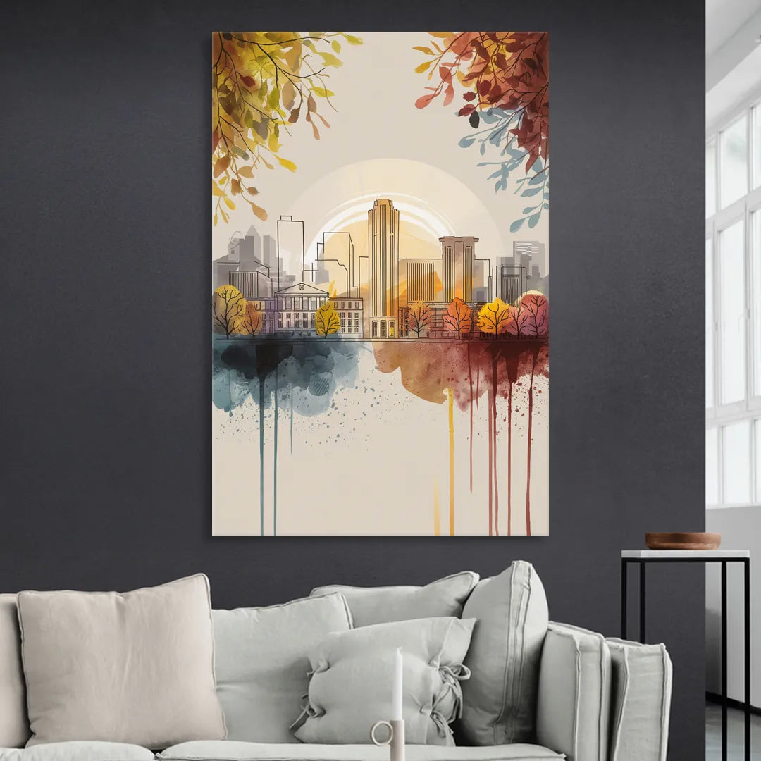 Buffalo Skyline in Autumn Sitting Room - Canvas Wall Art