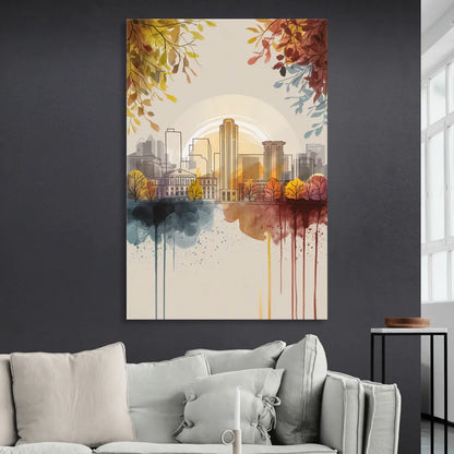 Buffalo Skyline in Autumn Sitting Room - Canvas Wall Art
