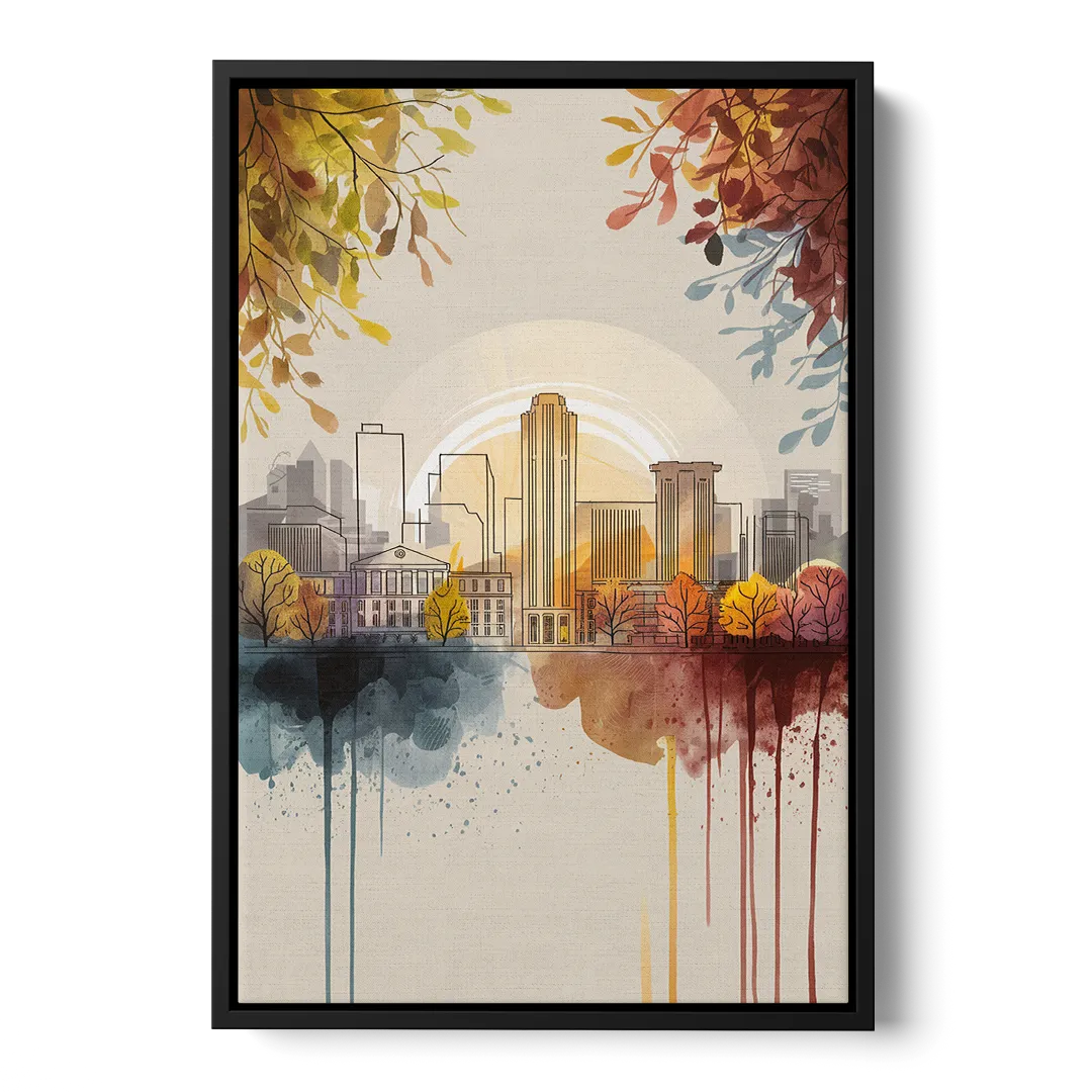 Buffalo Skyline in Autumn Front - Black Canvas Wall Art