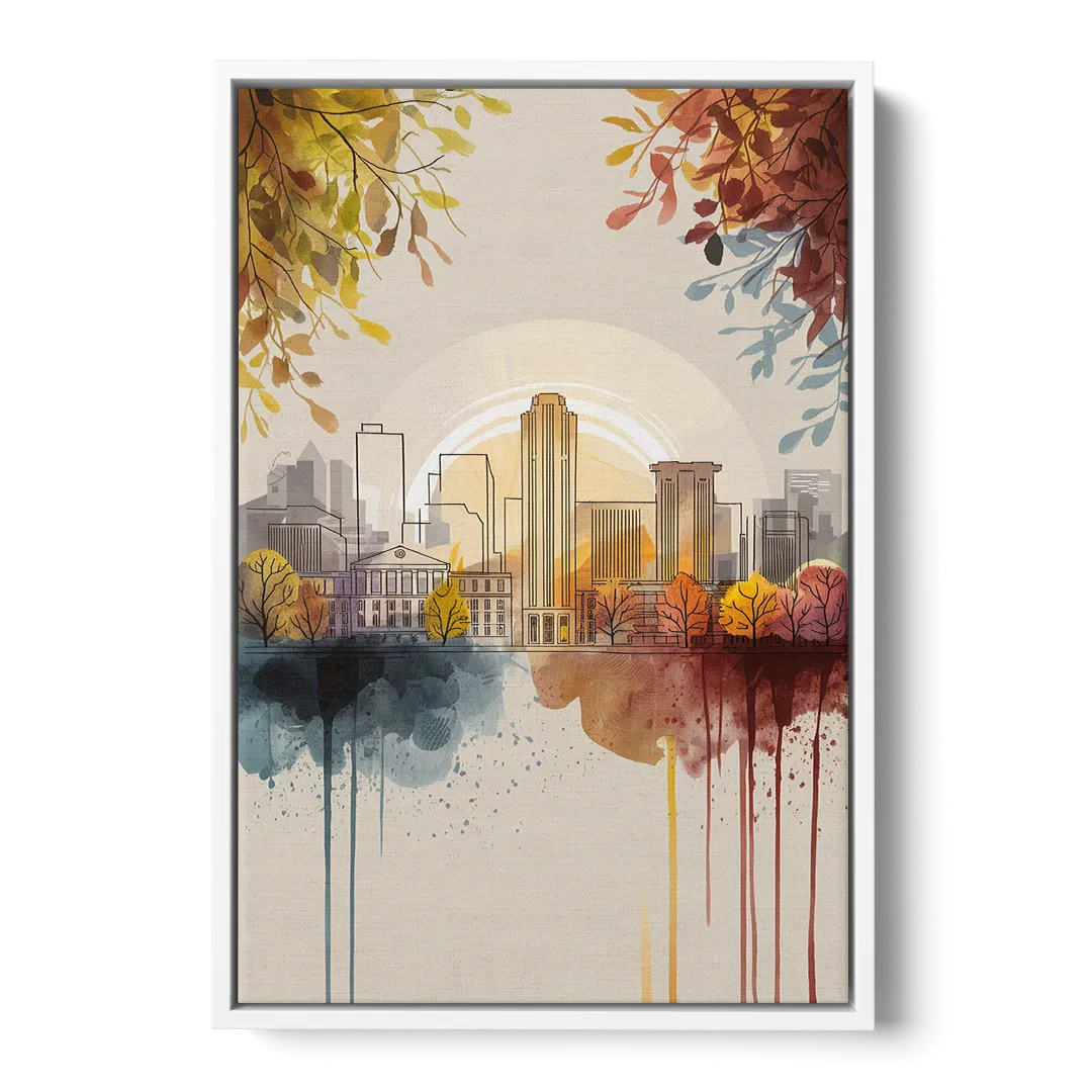 Buffalo Skyline in Autumn Front - White Canvas Wall Art