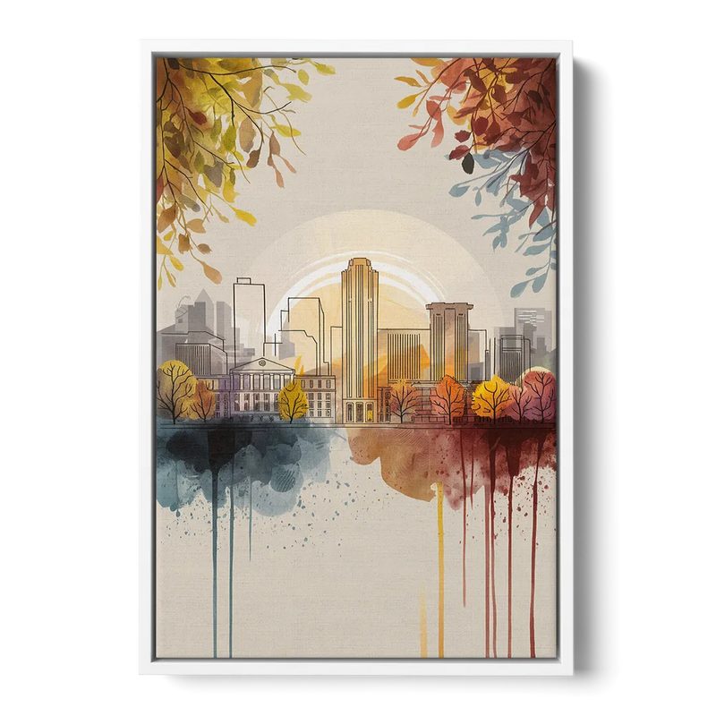 Buffalo Skyline in Autumn Front - White Canvas Wall Art