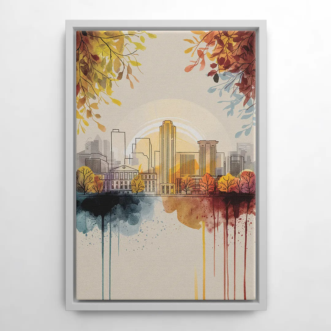 Buffalo Skyline in Autumn - White Frame Canvas