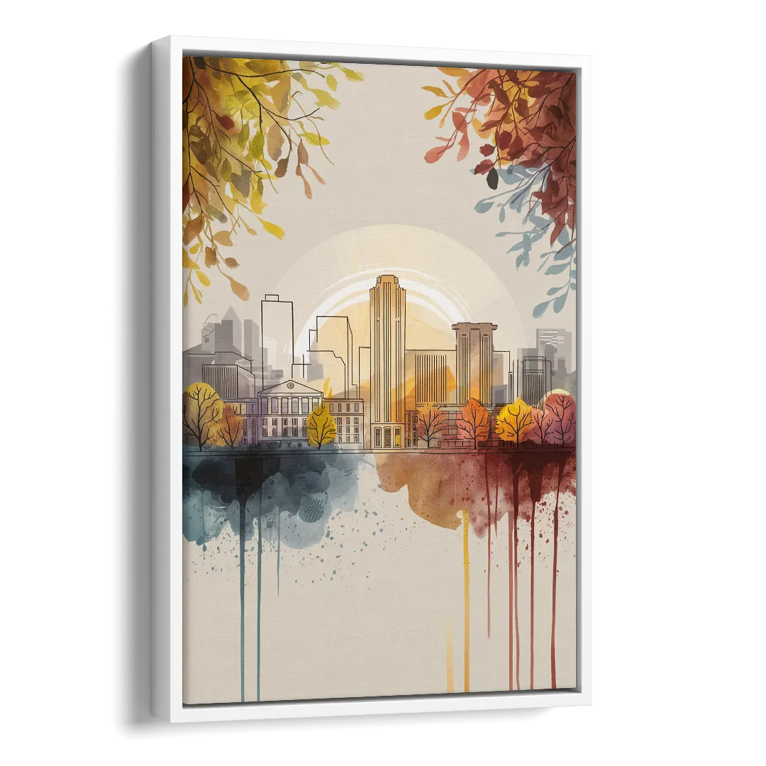 Buffalo Skyline in Autumn Side - White Canvas Wall Art