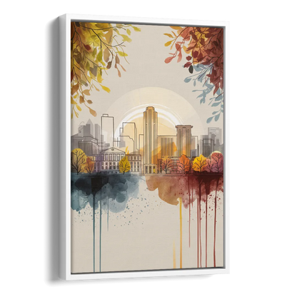 Buffalo Skyline in Autumn Side - White Canvas Wall Art