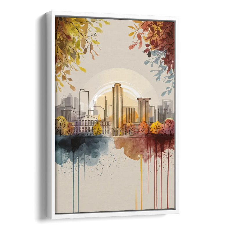 Buffalo Skyline in Autumn Side - White Canvas Wall Art