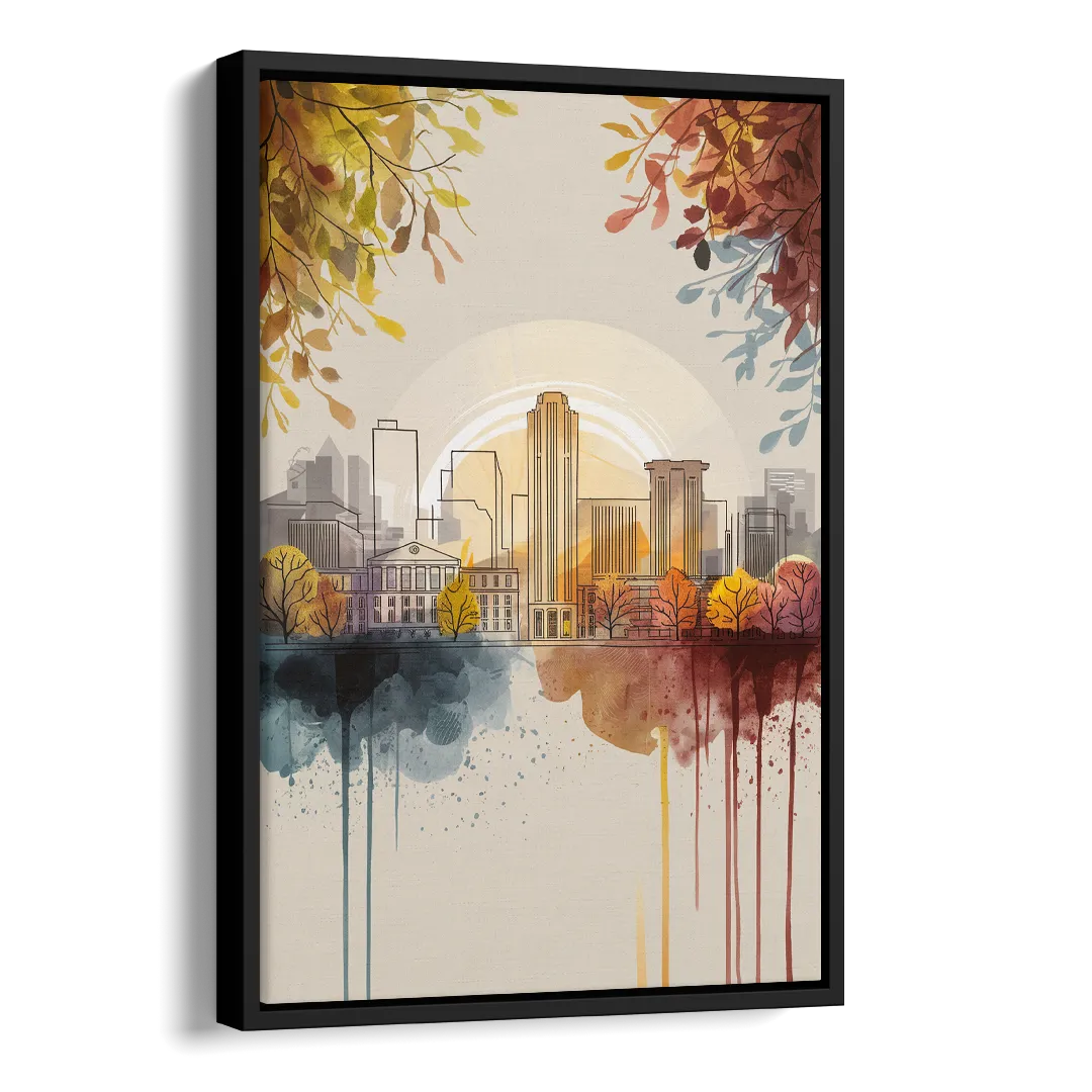 Buffalo Skyline in Autumn Side - Black Canvas Wall Art