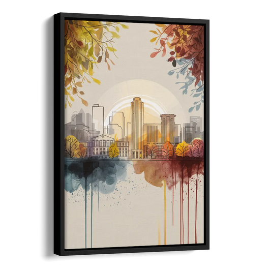Buffalo Skyline in Autumn Side - Black Canvas Wall Art