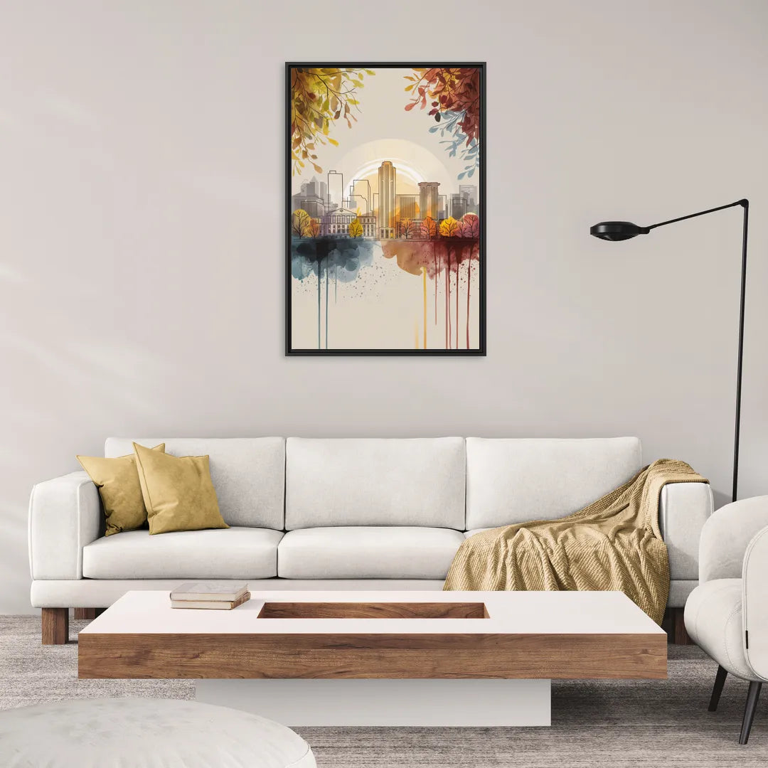 Buffalo Skyline in Autumn - Living Room Black Frame Canvas