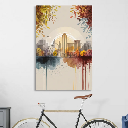 Buffalo Skyline in Autumn Living Room - Canvas Wall Art
