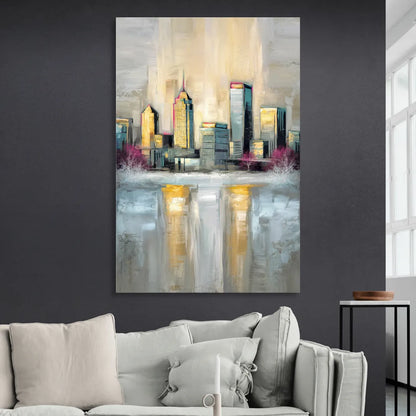 Buffalo Skyline in Winter Living Room - Canvas Wall Art