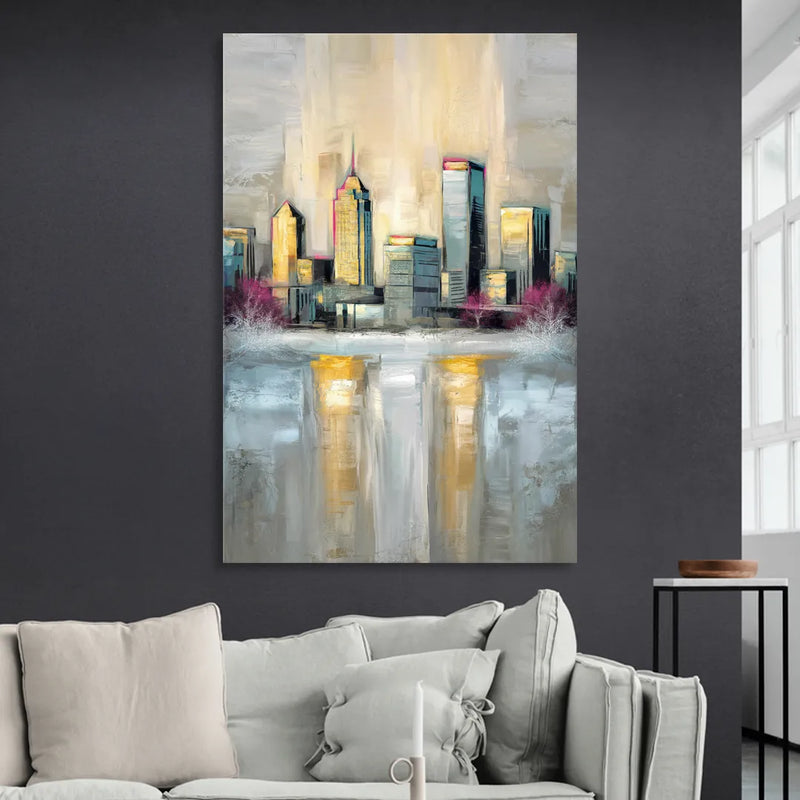 Buffalo Skyline in Winter Living Room - Canvas Wall Art