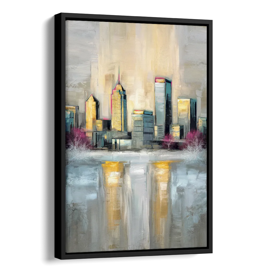 Buffalo Skyline in Winter Side - Black Canvas Wall Art