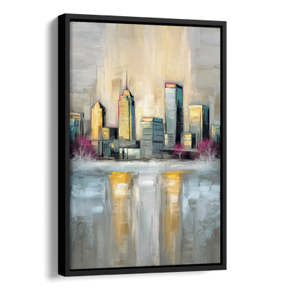 Buffalo Skyline in Winter Side - Black Canvas Wall Art